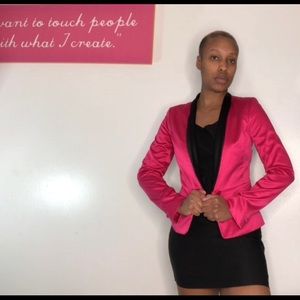 “Satin” pink and black blazer